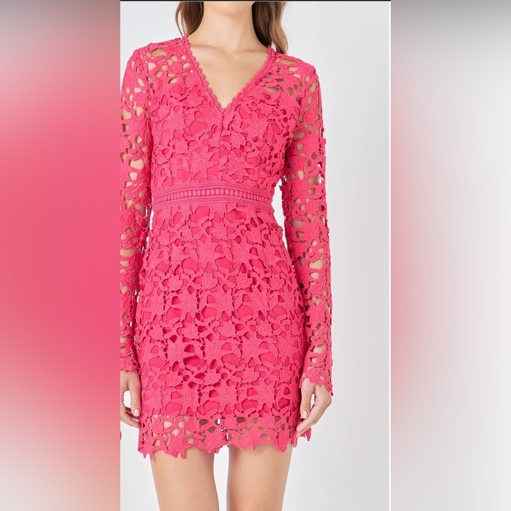 ENDLESS ROSE LONG SLEEVE LACE MINI DRESS M - Picture 3 of 15
